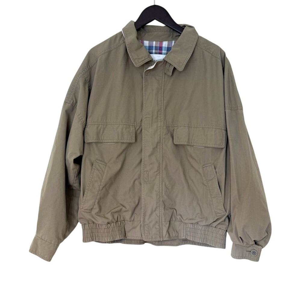 Vintage London Fog Plaid Lined Tan Bomber Utility Jacket